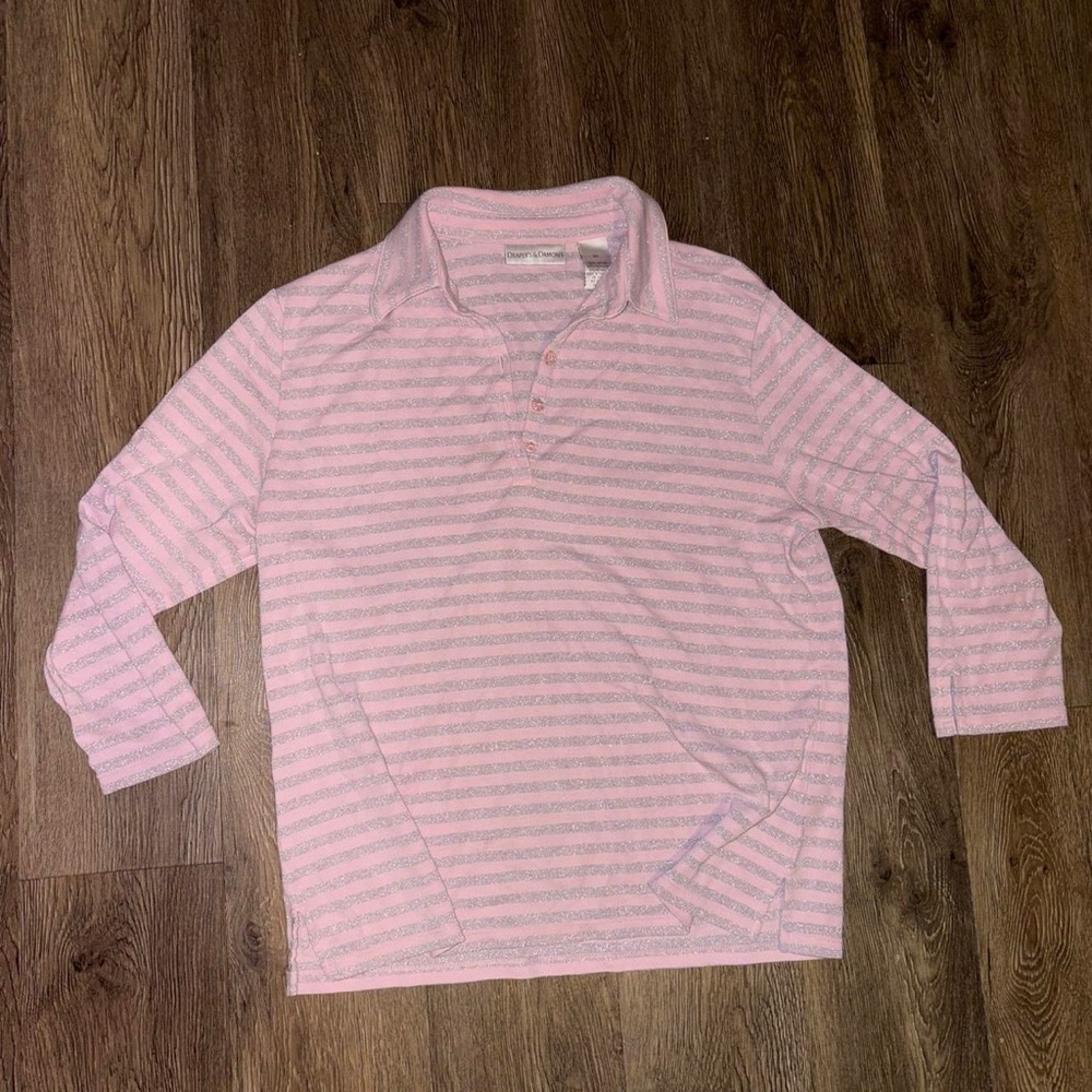 Pink and sparkly grey striped long sleeve polo shirt - Picture 7 of 7